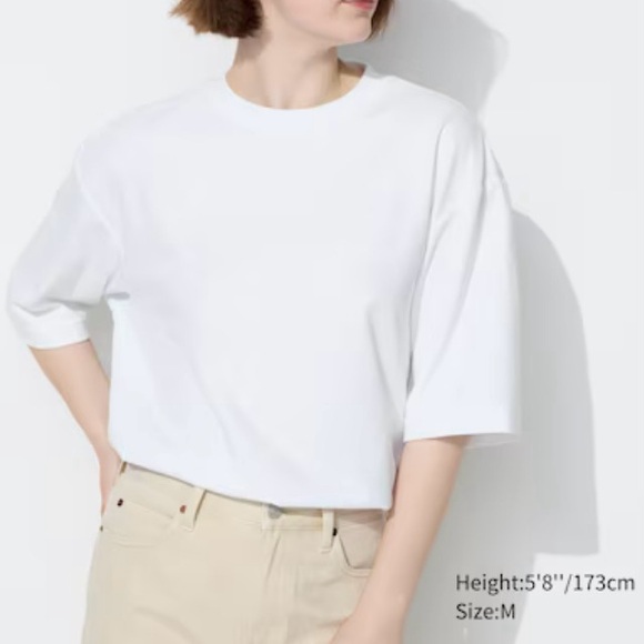 Uniqlo Light Grey AIRism Cotton Oversized Crew Neck Half Sleeve T-Shirt - Picture 9 of 10